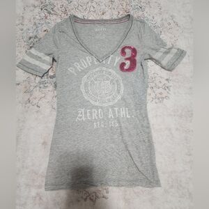 Aeropostale Older Style Gray V-Neck Tee with Pink Sequin Graphic